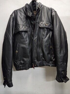 FIRST GEAR By Hein Gericke Mens 40W Med Black Leather Motorcycle Biker Jacket